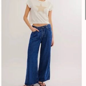 FRAME Super Drape Drawstring Wide Leg Jeans in Ghost Wash Size 31